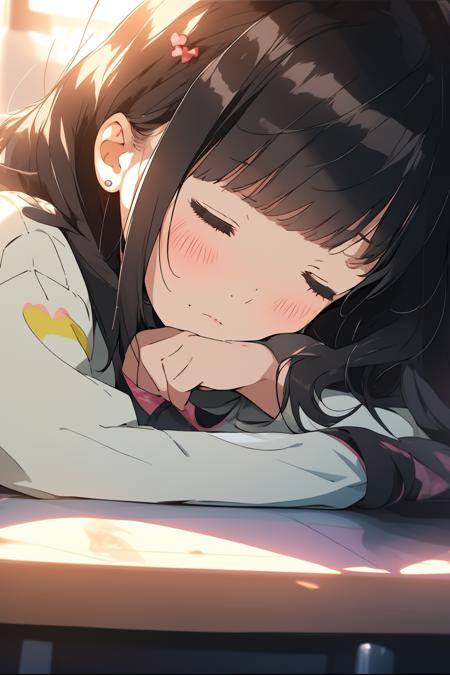 18547-792736748-,1girl, solo, hair ornament, closed eyes, hairclip, black hair, long hair, sleeping, blush, long sleeves, bangs, cup, closed mou.png